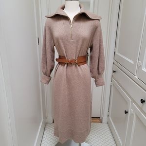 NEW J. Crew Half Zip Sweater Midi Dress Supersoft Yarn Tan sz S, M